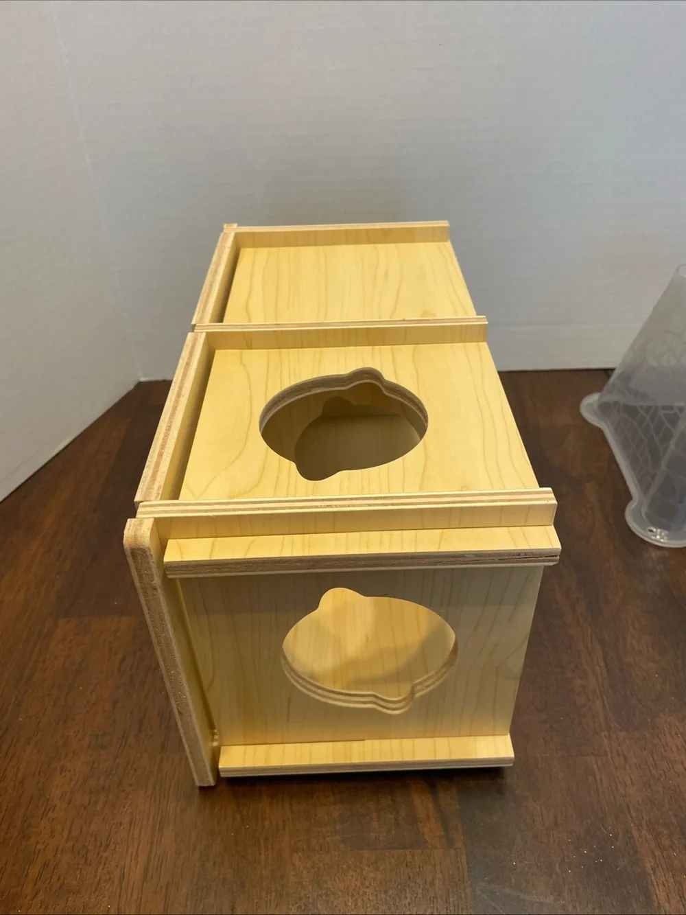 Lot Of 2 Hamster Hideout Natural Wood Tunnel Hide Platform Top. Plastic Castle.